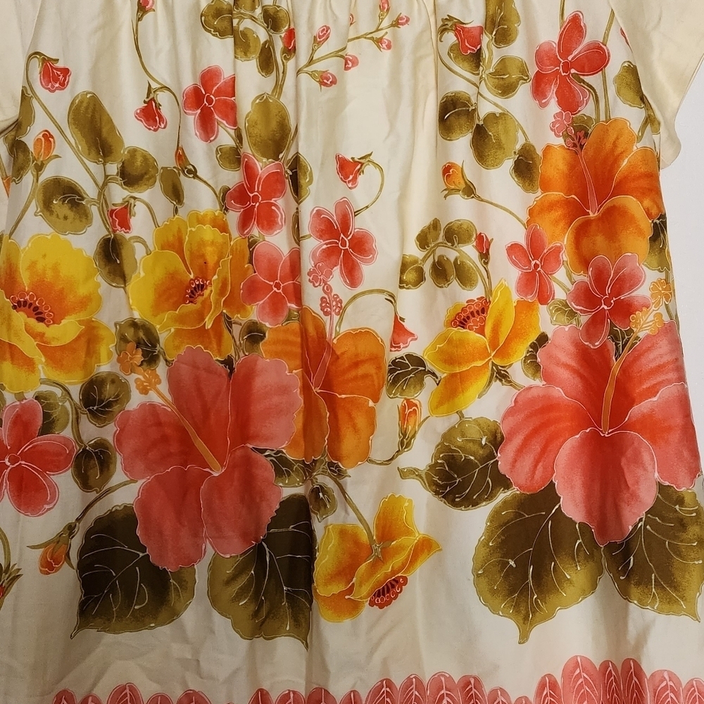 Jill Stuart Yellow Hibiscus Floral Hawaiian Swing Dress Pockets Large Vintage - Picture 8 of 13